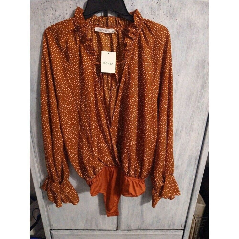 Nic & Jo mustard ruffled puff sleeve 3x bodysuit Boho Peasant Vintage Nwt